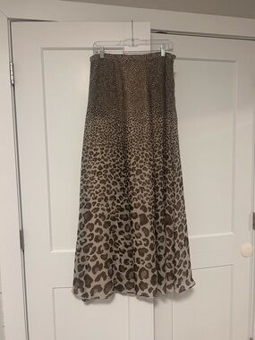 Armani Exchange Leopard Print Maxi Skirt in Brown and Cream